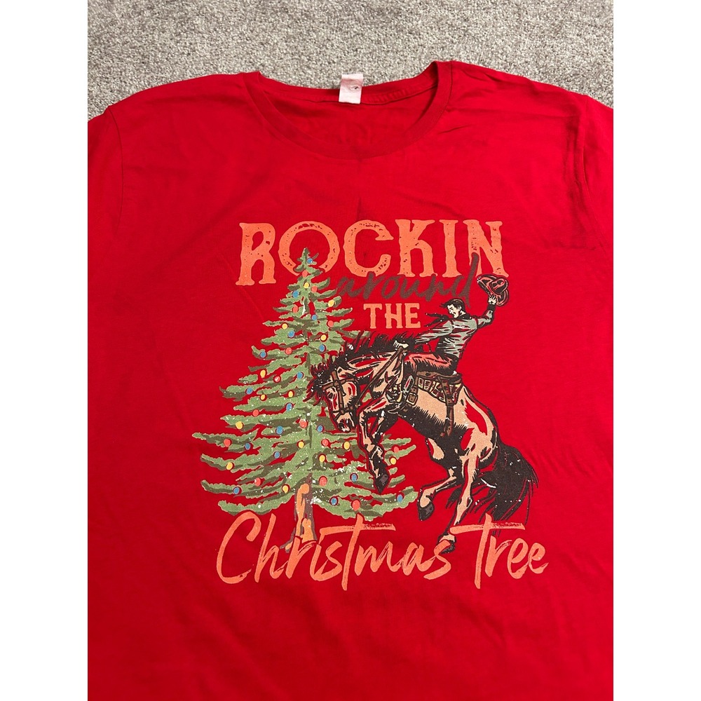 Laviva Sports Graphic Tee Men XL Red Excellent Rockin Around Christmas Tree